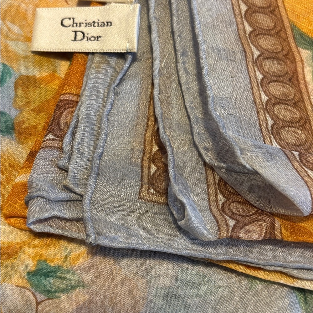 Dior Floral Silk Scarf - Blue and Gold - Picture 9 of 9